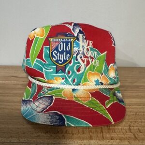 Vintage 1980's Old Style Beer Floral Snapback Rope Hat San Sun Hawaiian Chicago